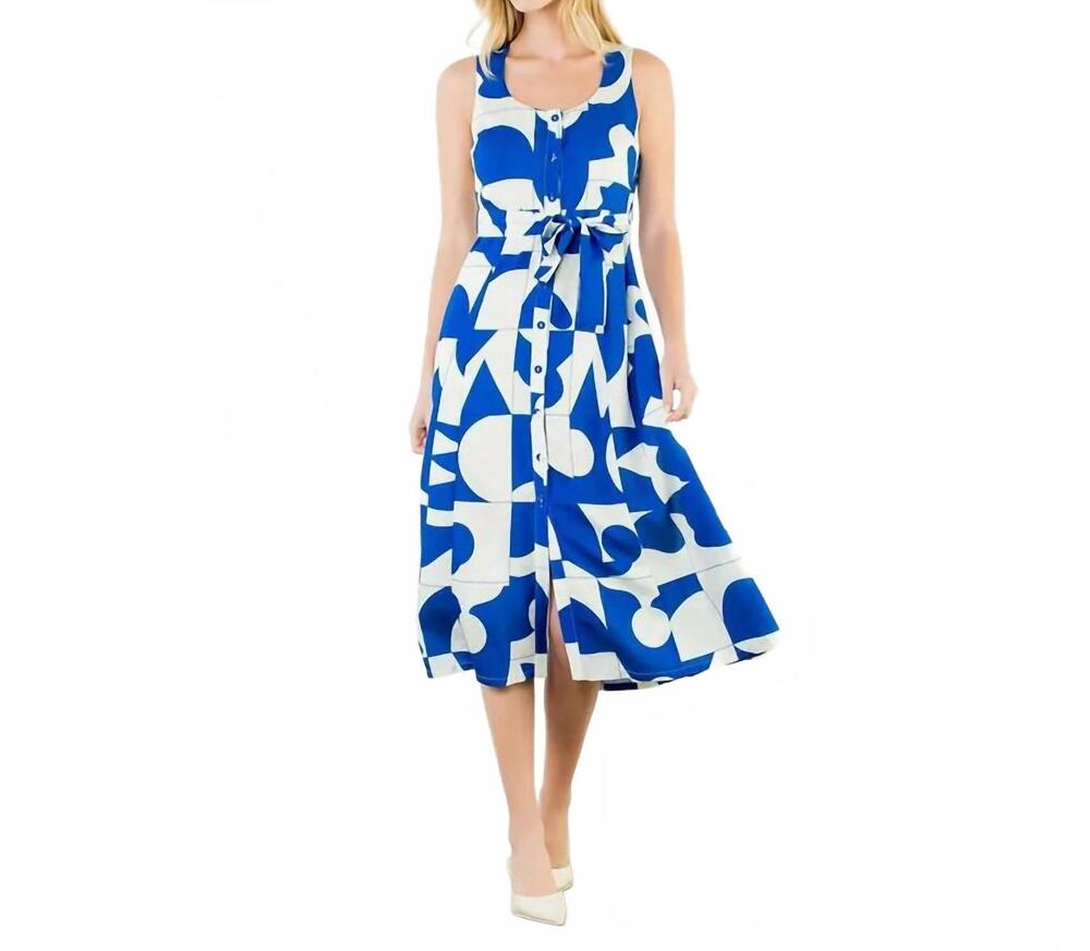 NEW THML geometric tank midi dress with tie waist in cobalt blue